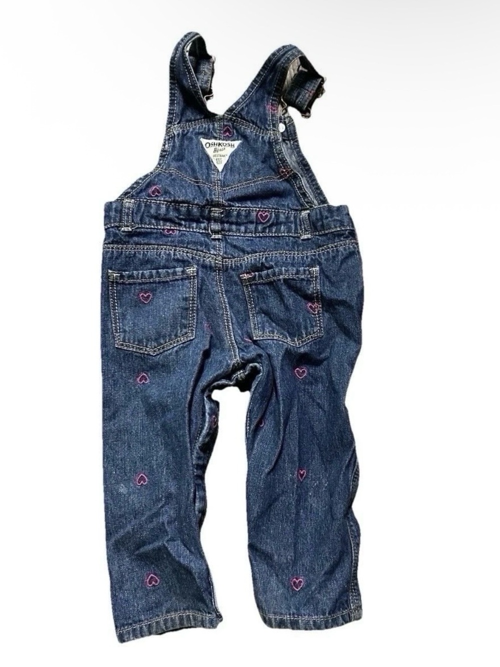 Baby Girl Oshkosh B’gosh Denim Overalls Embroidered Hearts Size 12 Months - Picture 2 of 3